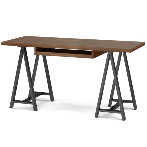 Sawhorse Industrial 60 " W Solid Walnut Veneer and Metal Desk