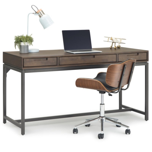 Simpli Home Banting Solid Hardood Industrial 60 " Desk in Walnut Brown
