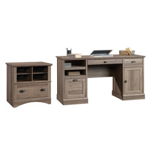Barrister Lane 2 Piece Executive Desk and Lateral File Cabinet Set in Salt Oak