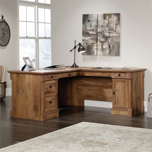 SAUDER  Palladia Contemporary Wood L-Shape Computer Desk In Vintage Oak