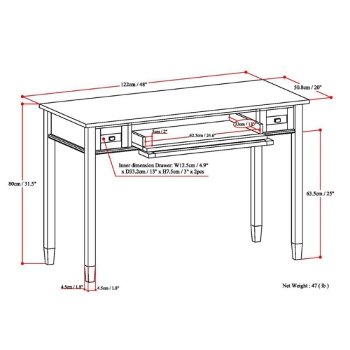 Simpli Home Warm Shaker Wood Transitional 48" Writing Office Desk in White