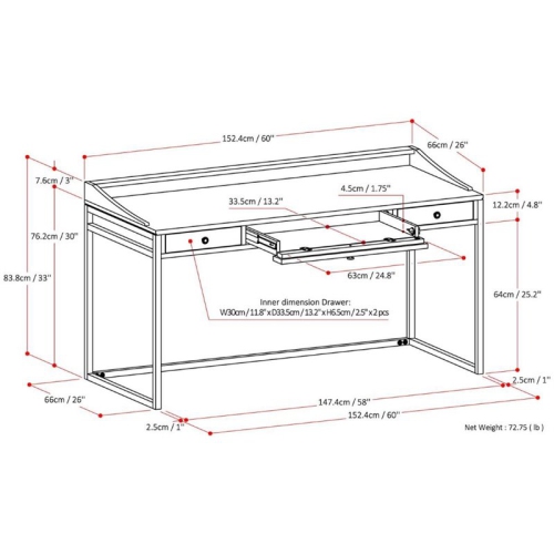 Simpli Home Ralston 60" Solid Wood Modern Computer Desk in Distressed Wheat