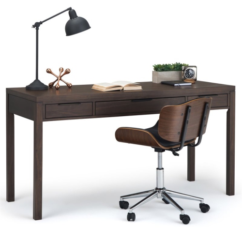 Simpli Home Hollander Solid Wood Contemporary 60 " Desk in Warm Walnut Brown