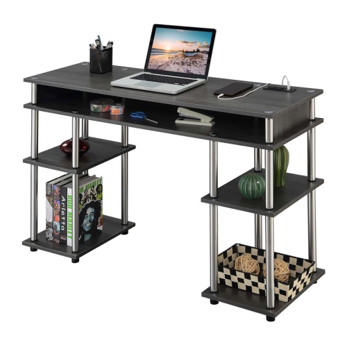 CONVENIENCE CONCEPTS  Designs2Go No Tools Student Desk With Charging Station In Wood Finish In Gray