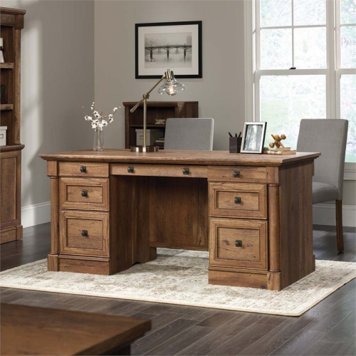SAUDER  Palladia Contemporary Wooden Executive Desk In Vintage Oak Finish Love this desk!! Perfect for our office