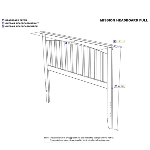 AFI Mission Full Solid Wood Headboard with Device Charger in White