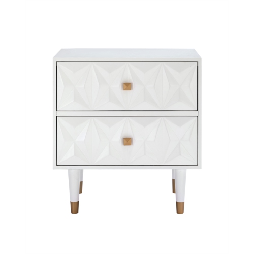 Linon Alick Two Drawer Wood Geo Texture Nightstand in White