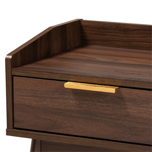 Baxton Studio Mid-Century Lena 1-Drawer Wood Nightstand in Walnut Brown