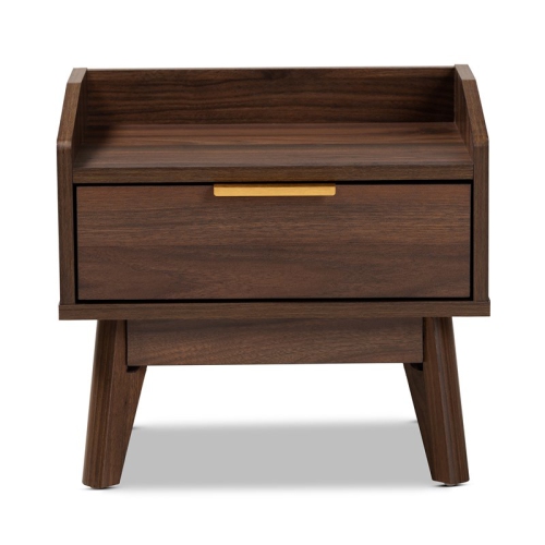 Baxton Studio Mid-Century Lena 1-Drawer Wood Nightstand in Walnut Brown