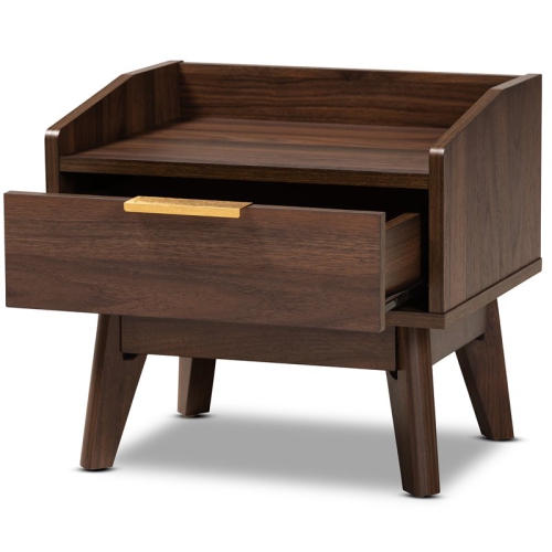 Baxton Studio Mid-Century Lena 1-Drawer Wood Nightstand in Walnut Brown
