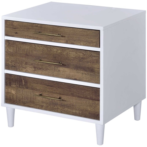 ACME FURNITURE  Acme Lurel Wooden Rectangular Nightstand In And Weathered Oak In White