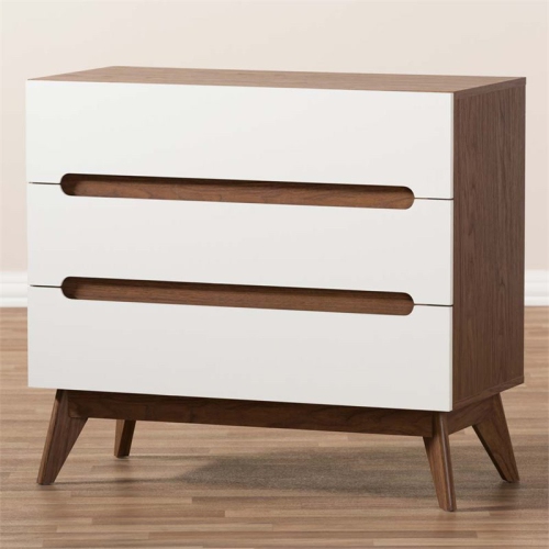 Baxton Studio Calypso 3 Drawer Chest in White and Walnut