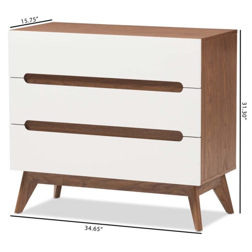 Baxton Studio Calypso 3 Drawer Chest in White and Walnut
