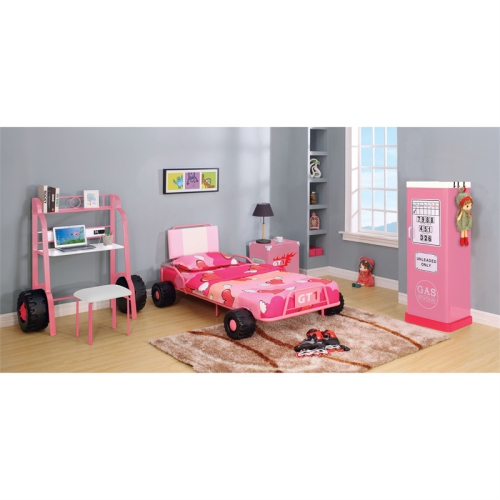 Furniture of America Ramirez Traditional Metal Racecar Nightstand in Pink