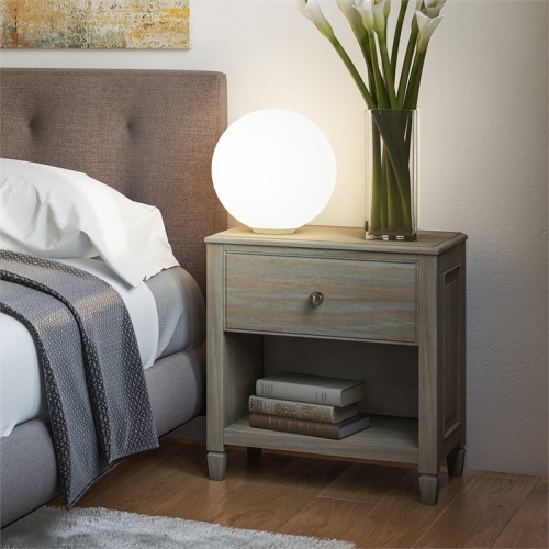 Simpli Home Connaught Wood 24" Traditional Bedside Nightstand Table in Gray