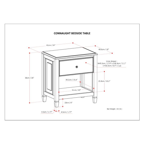 Simpli Home Connaught Wood 24" Traditional Bedside Nightstand Table in Gray