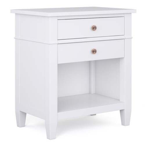 SIMPLI HOME  Carlton Wood 24" Transitional Bedside Nightstand Table In In White