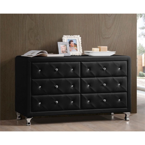 Baxton Studio Luminescence 6 Drawer Faux Leather Double Dresser