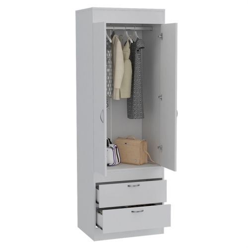Bowery Hill Wood Contemporary 2 Drawer 2 Door armoire in White