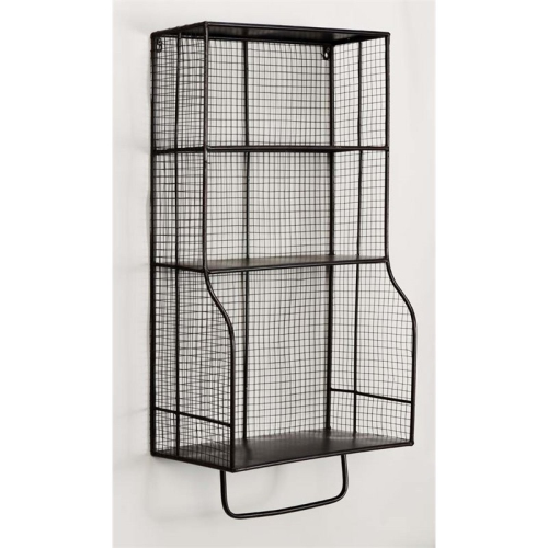 LINON  Wall Mount Metal Storage Organizer In Distressed Black