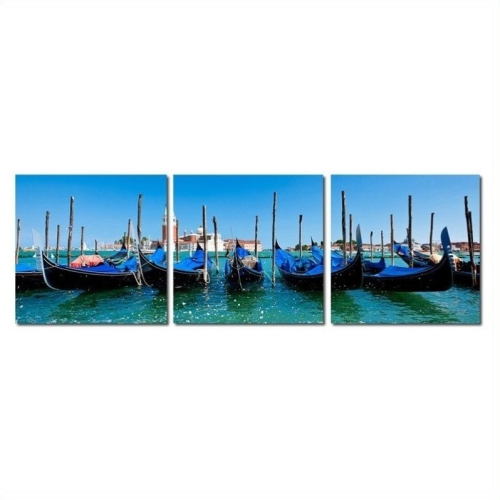 BAXTON STUDIO  Gondola Fleet Mounted Print Triptych In Multicolor