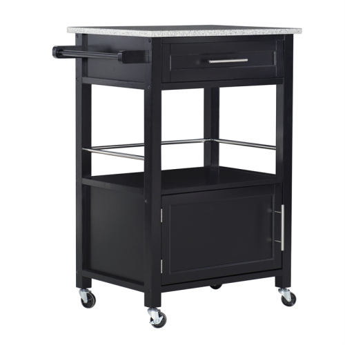 Linon Mitchell Wood Granite Top Kitchen Cart in Black
