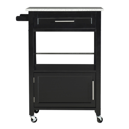 Linon Mitchell Wood Granite Top Kitchen Cart in Black