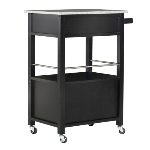 Linon Mitchell Wood Granite Top Kitchen Cart in Black