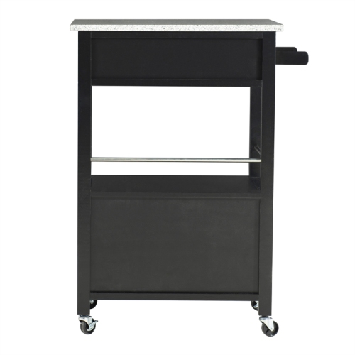 Linon Mitchell Wood Granite Top Kitchen Cart in Black