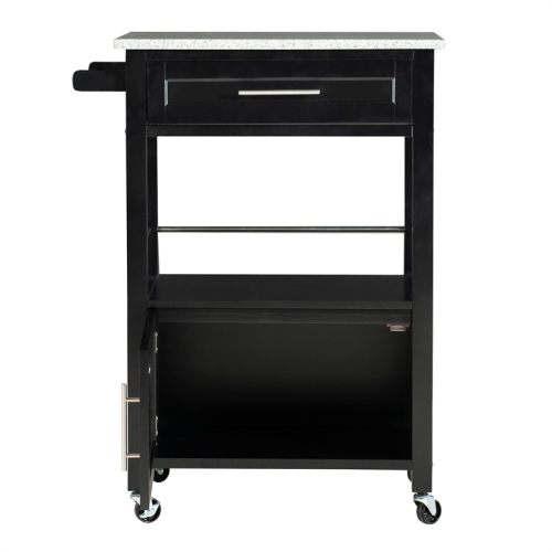 Linon Mitchell Wood Granite Top Kitchen Cart in Black