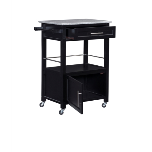 Linon Mitchell Wood Granite Top Kitchen Cart in Black