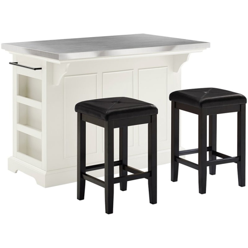 Image 1 of 6.. Crosley Julia Stainless Steel Top Kitchen Island with Square Stools in White
