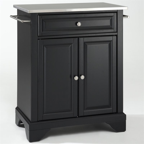 BOWERY HILL  Stainless Steel Top Kitchen Island In Black