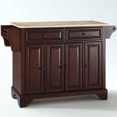 BOWERY HILL  Natural Wood Top Kitchen Island In In Mahogany