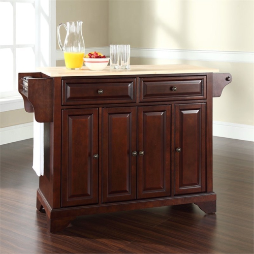 Bowery Hill Natural Wood Top Kitchen Island in Mahogany