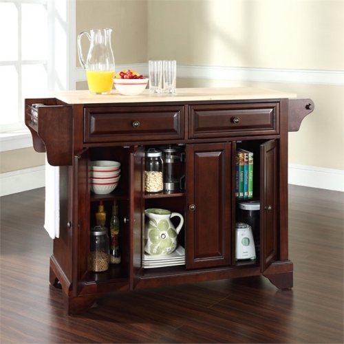 Bowery Hill Natural Wood Top Kitchen Island in Mahogany