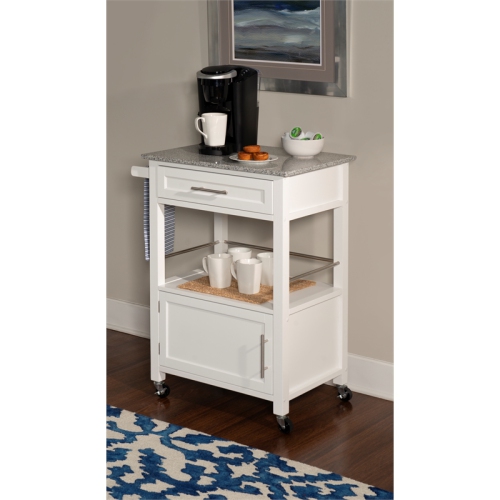 Linon Mitchell Wood Granite Top Kitchen Cart in White
