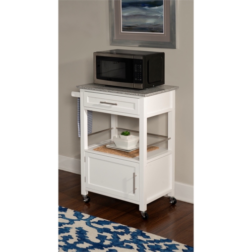 Linon Mitchell Wood Granite Top Kitchen Cart in White