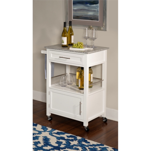 Linon Mitchell Wood Granite Top Kitchen Cart in White