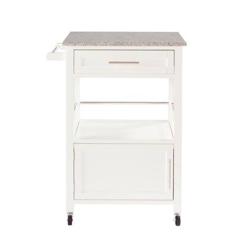 Linon Mitchell Wood Granite Top Kitchen Cart in White