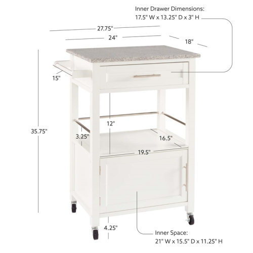 Linon Mitchell Wood Granite Top Kitchen Cart in White