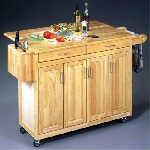 Bowery Hill Kitchen Cart with Breakfast Bar in Natural