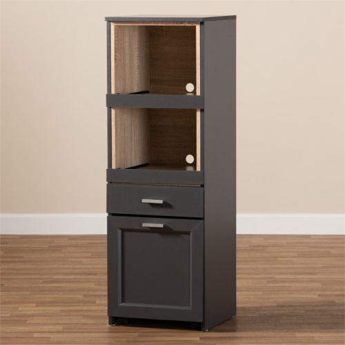 Baxton Studio Fabian Microwave Cabinet in Dark Grey and Oak Brown