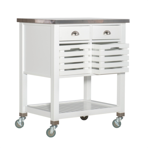 Linon Robbin Wood Kitchen Storage and Prep Cart in White