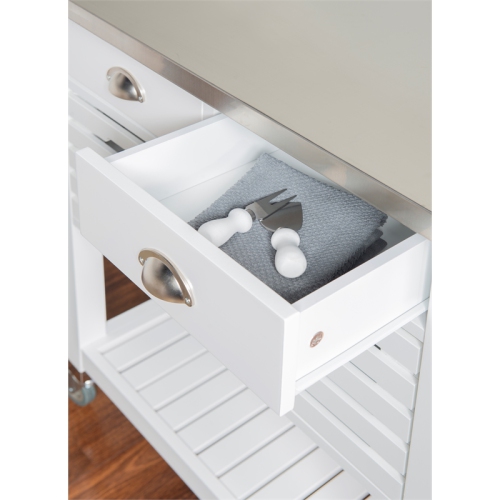 Linon Robbin Wood Kitchen Storage and Prep Cart in White