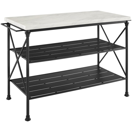 Crosley Madeleine Faux Marble Top Kitchen Island in Matte Black