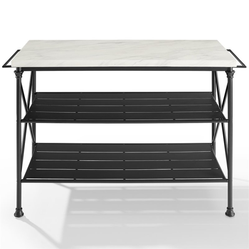 Crosley Madeleine Faux Marble Top Kitchen Island in Matte Black