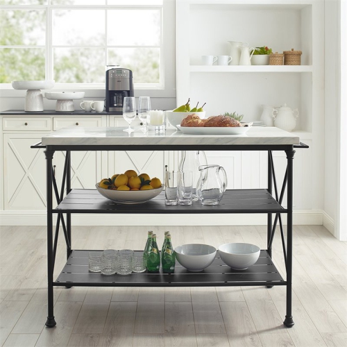 Crosley Madeleine Faux Marble Top Kitchen Island in Matte Black