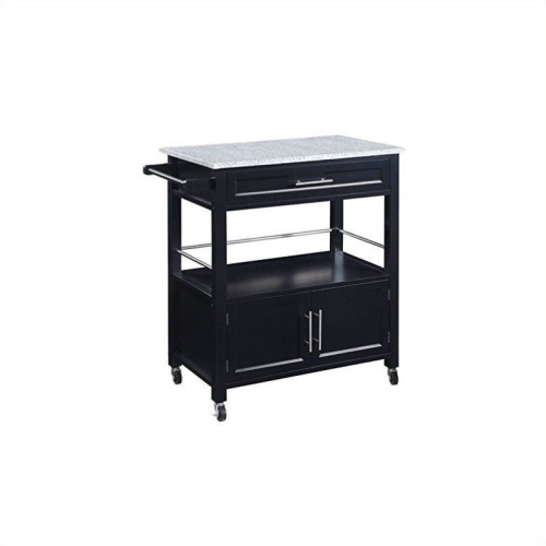 LINON  Cameron Wood Granite Top Kitchen Cart In In Black
