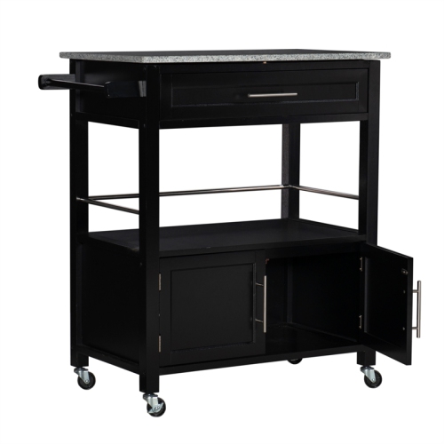 Linon Cameron Wood Granite Top Kitchen Cart in Black